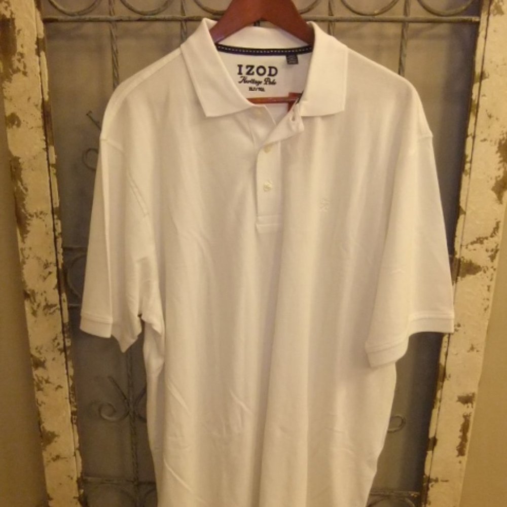 IZOD S/S WHITE HERITAGE POLO SHIRT- MENS XLT-NWT
